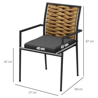 Northio Set Di 2 Sedie Da Giardino In Rattan Con Cuscini, Sedie Da Giardino Impilabili, Sedie Da Balcone Per Patio, Acciaio, 57 X 58 X 87 Cm, Nero  