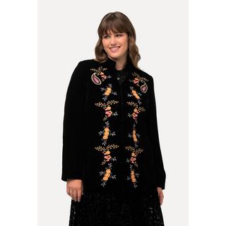 Ulla Popken  Blazer en velours à col montant et fermeture à agrafes, broderie florale 