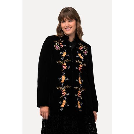 Ulla Popken  Blazer en velours à col montant et fermeture à agrafes, broderie florale 