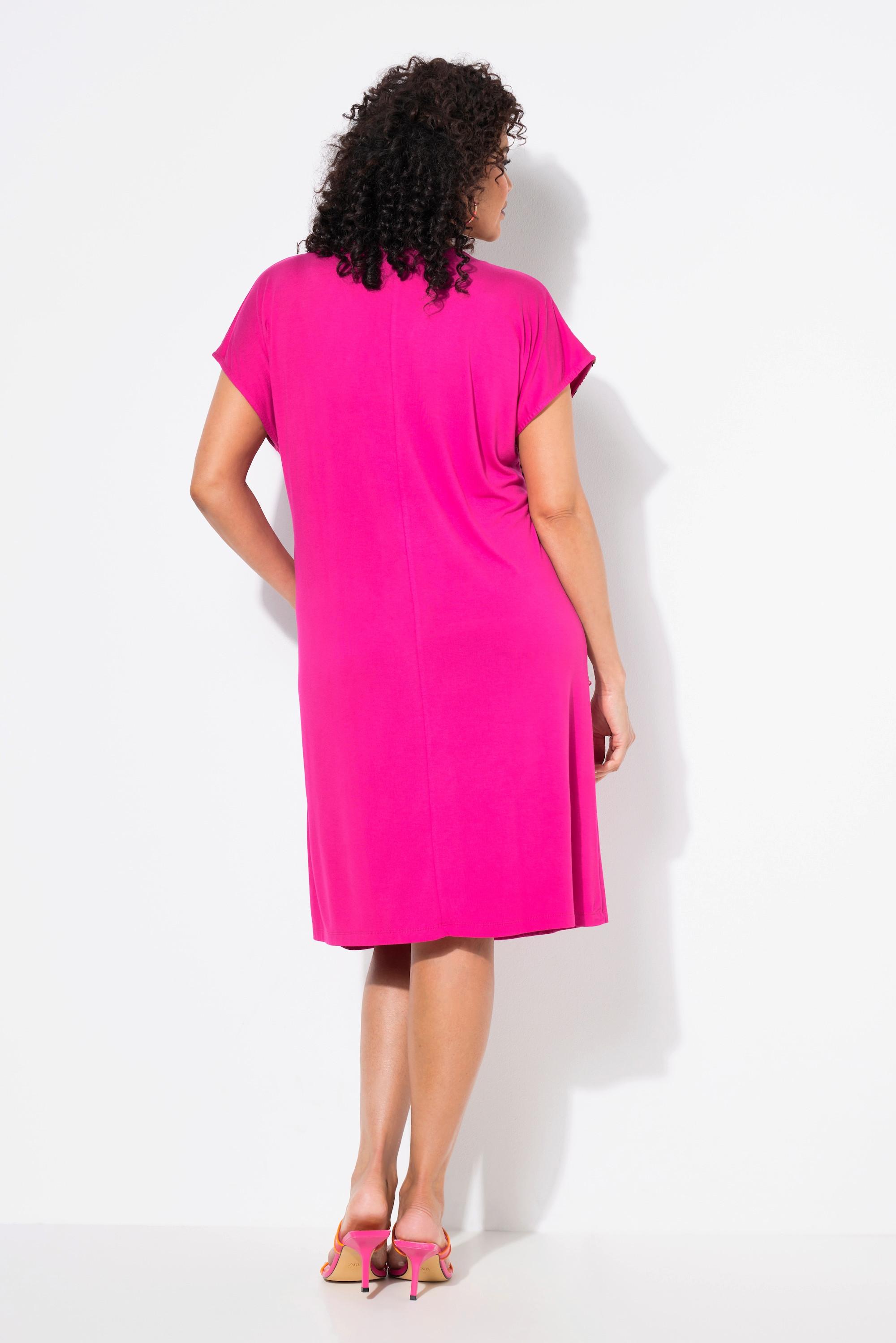 Ulla Popken Jerseykleid Chiffon-Überwurf V-Ausschnitt Halbarm  