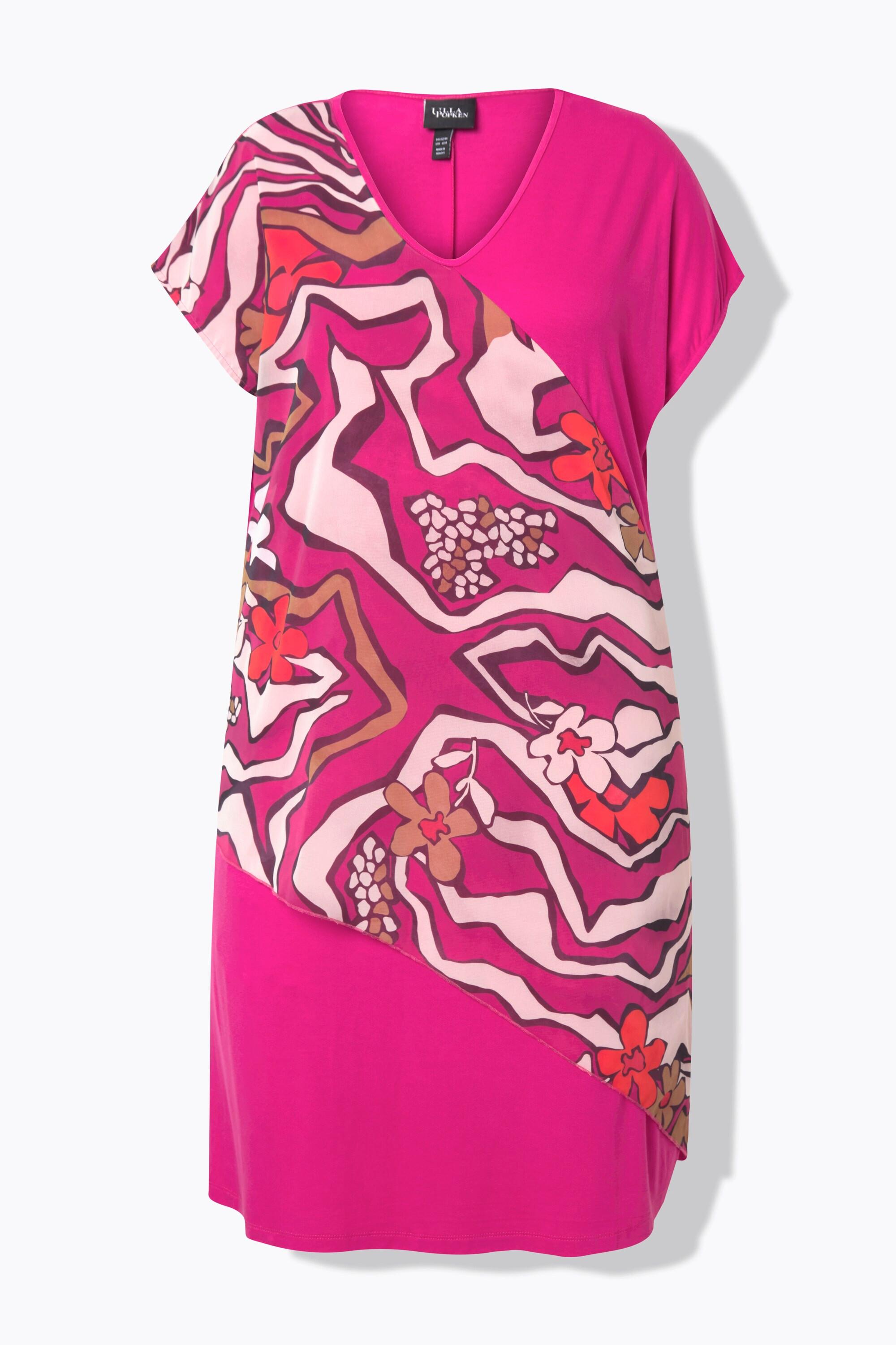 Ulla Popken Jerseykleid Chiffon-Überwurf V-Ausschnitt Halbarm  