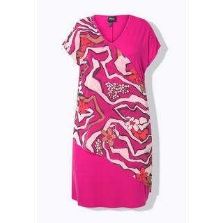 Ulla Popken Jerseykleid Chiffon-Überwurf V-Ausschnitt Halbarm  