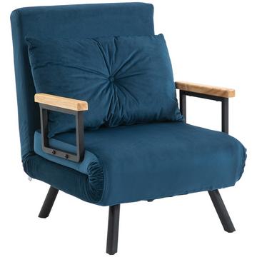 Canapé-Lit Relax Chaise Lit Fonction Lit D'Appoint Coussin De Dossier En Velours Dossier Réglable Bleu 63X73X81Cm