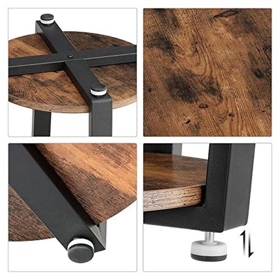 Pricenet Table d'appoint ronde rustique avec rangement à 2 niveaux, assemblage facile  