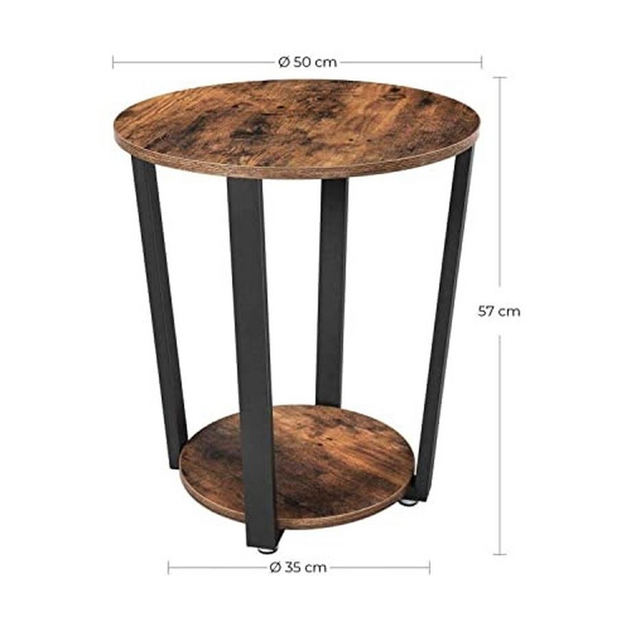 Pricenet Table d'appoint ronde rustique avec rangement à 2 niveaux, assemblage facile  