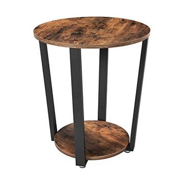 Table d'appoint ronde rustique avec rangement à 2 niveaux, assemblage facile