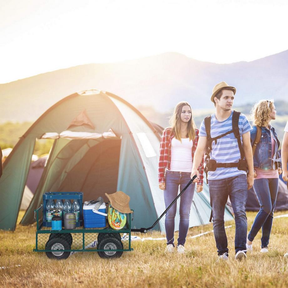 Northix  Chariot robuste vert avec côtés rabattables 