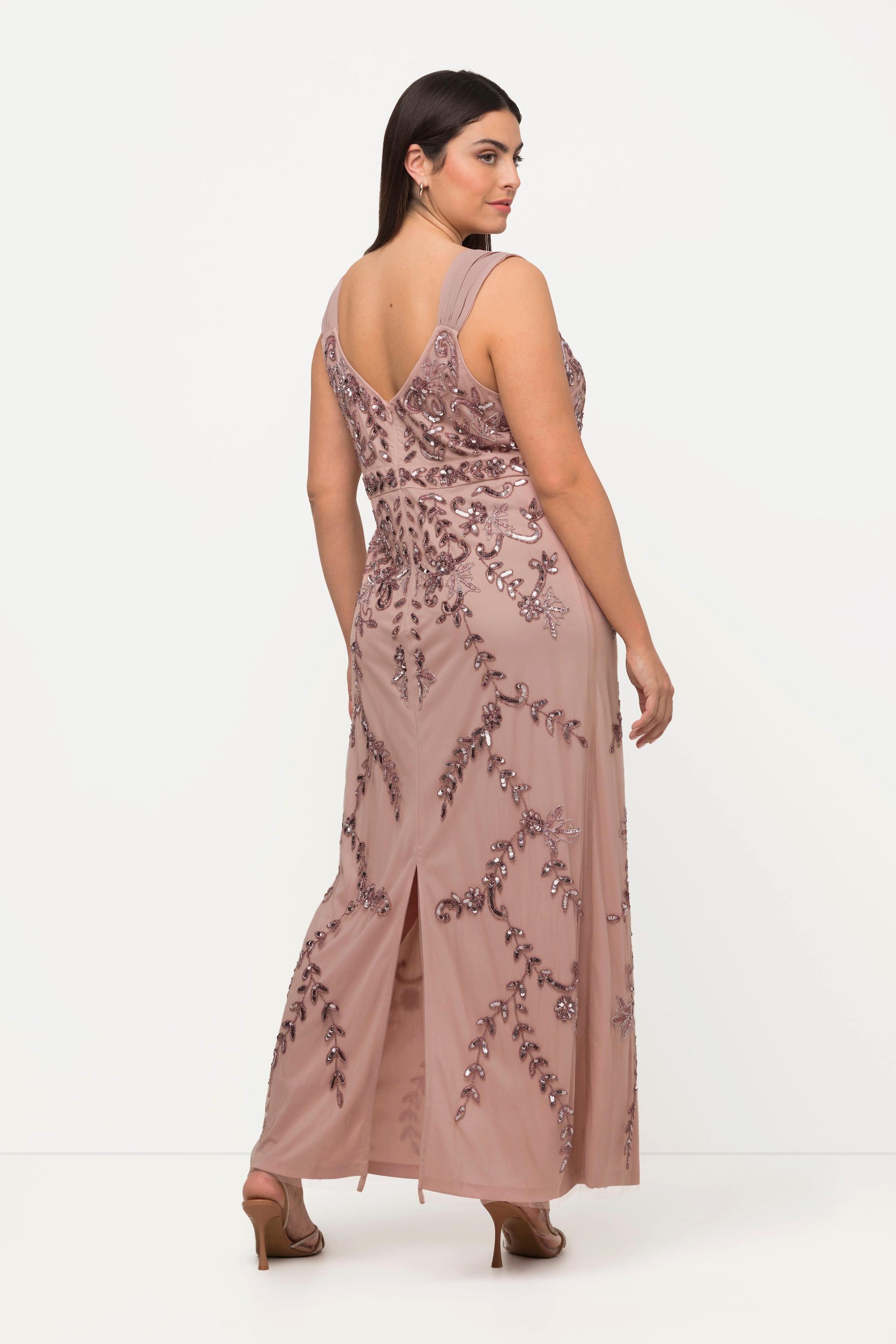 Ulla Popken Pailletten A-Linie Ärmelloses V-Ausschnitt Trägerkleid  