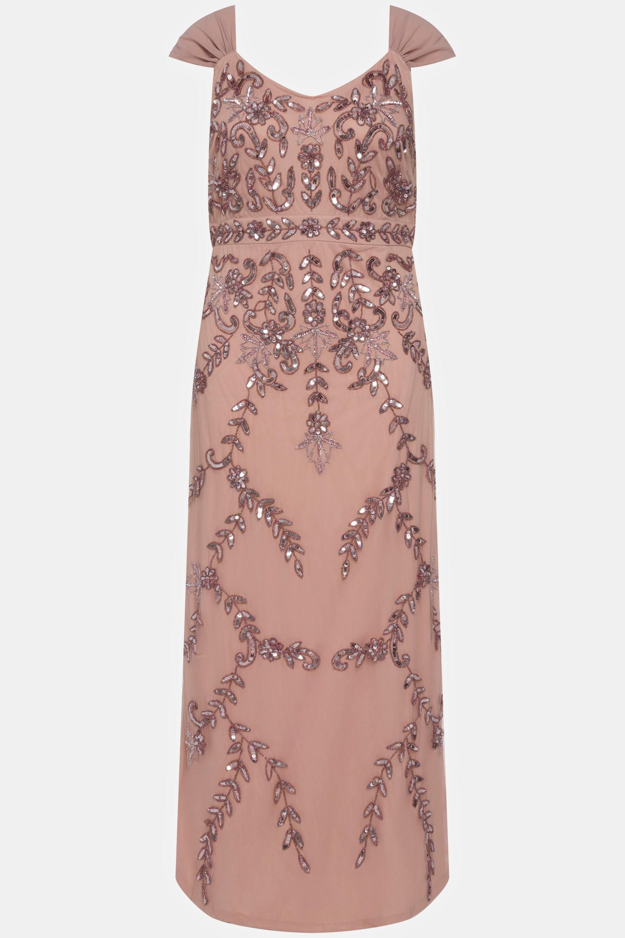 Ulla Popken Robe à Bretelles Paillettes Ligne A Encolure V Sans Manches  