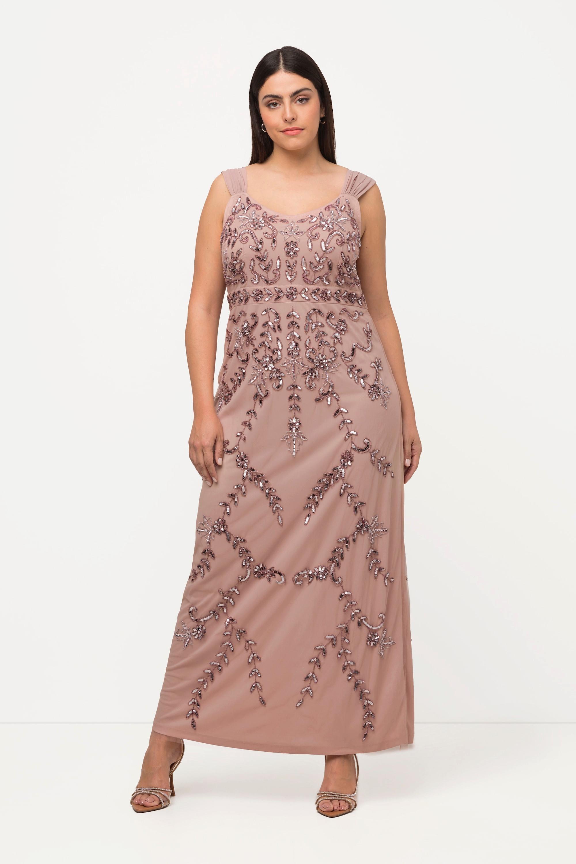 Ulla Popken Robe à Bretelles Paillettes Ligne A Encolure V Sans Manches  