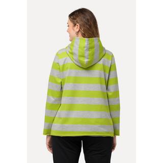 Ulla Popken Felpa con cappuccio a righe maniche lunghe con tasca a marsupio  