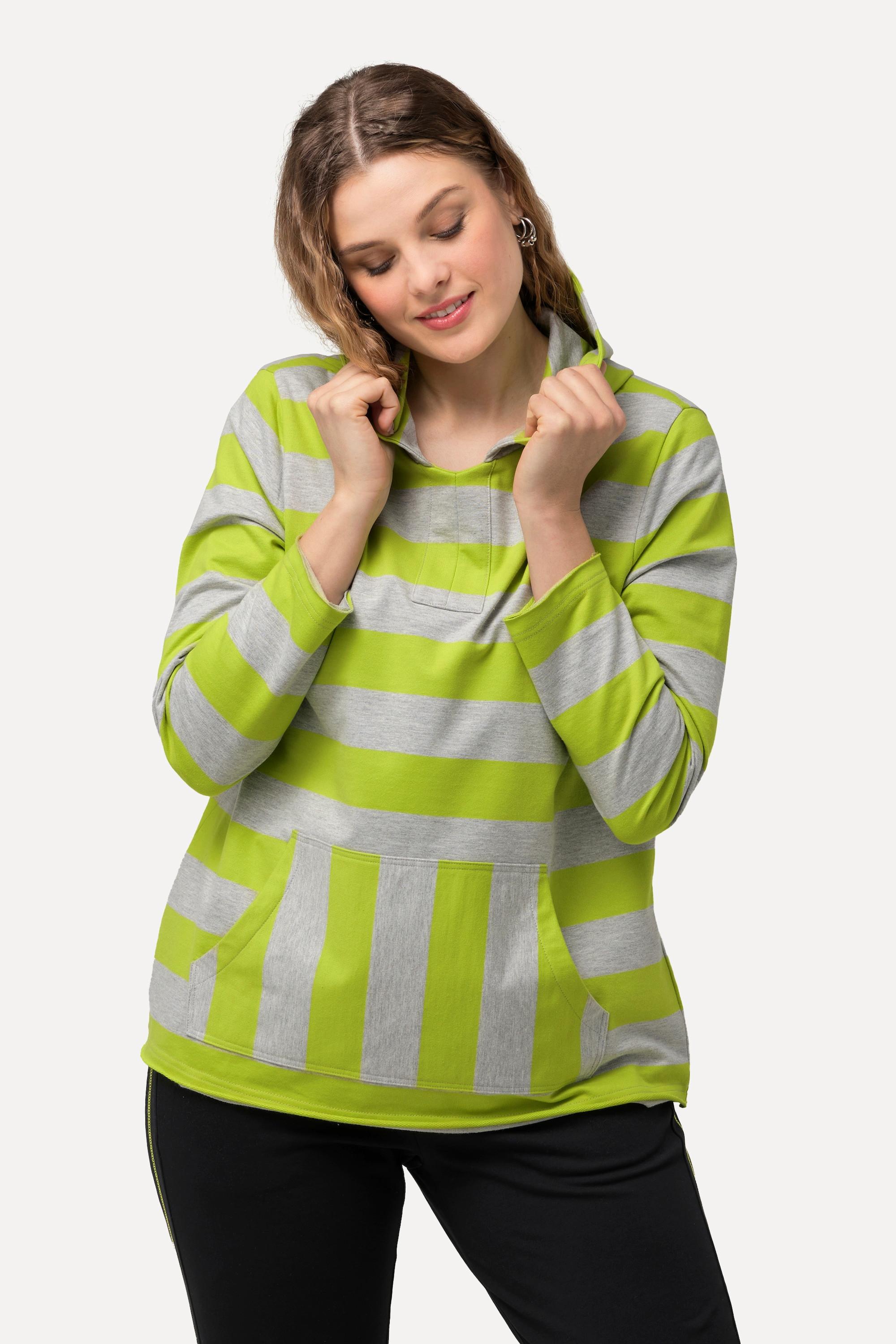 Ulla Popken Felpa con cappuccio a righe maniche lunghe con tasca a marsupio  