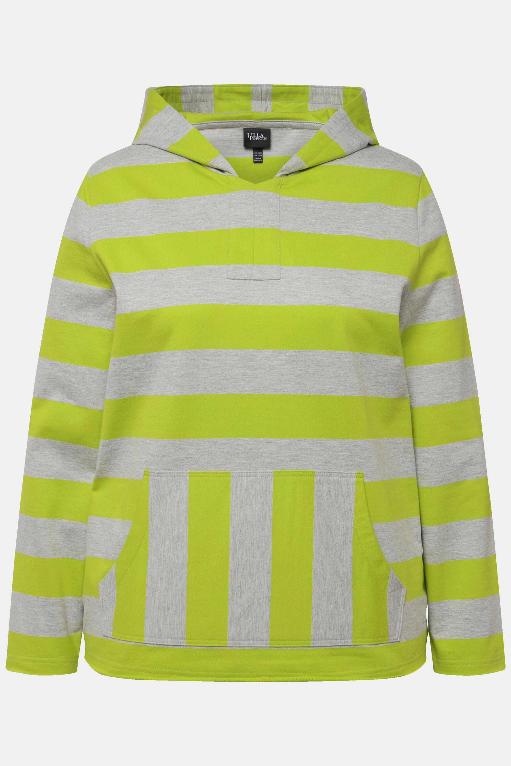 Ulla Popken Felpa con cappuccio a righe maniche lunghe con tasca a marsupio  