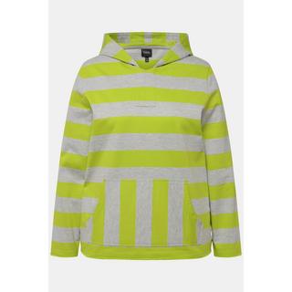 Ulla Popken Felpa con cappuccio a righe maniche lunghe con tasca a marsupio  