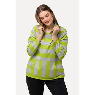 Ulla Popken Felpa con cappuccio a righe maniche lunghe con tasca a marsupio  