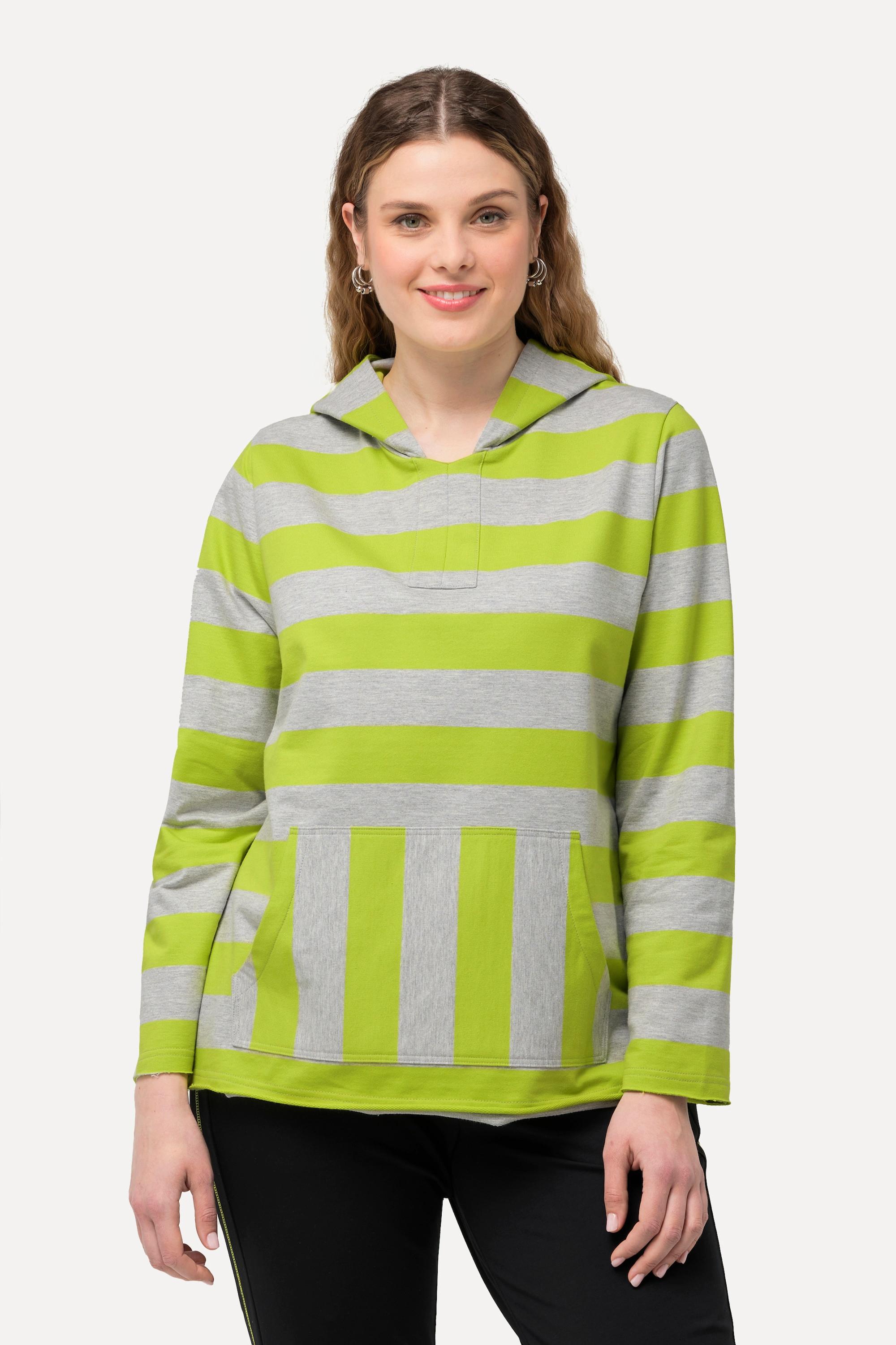 Ulla Popken Felpa con cappuccio a righe maniche lunghe con tasca a marsupio  