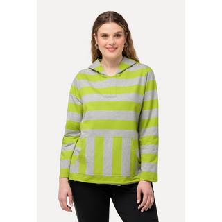 Ulla Popken Felpa con cappuccio a righe maniche lunghe con tasca a marsupio  