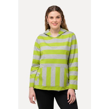 Ulla Popken Felpa con cappuccio a righe maniche lunghe con tasca a marsupio  