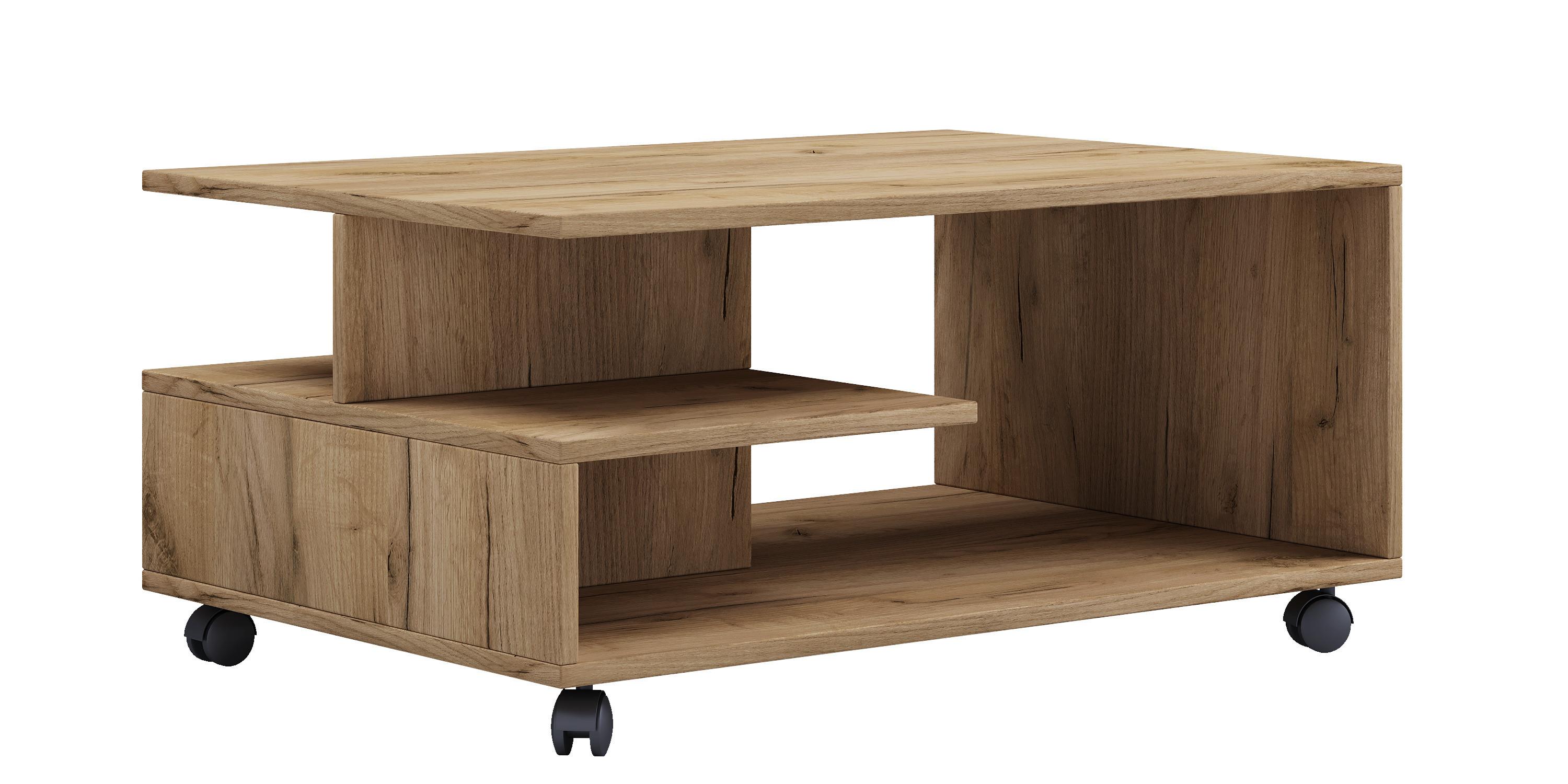 VCM Holz Couchtisch schlicht | Sofatisch Rollen | Maße ca. H. 41 x B. 80 x T. 50 cm | rollbar Kaffeetisch - Stango L  