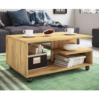 VCM Holz Couchtisch schlicht | Sofatisch Rollen | Maße ca. H. 41 x B. 80 x T. 50 cm | rollbar Kaffeetisch - Stango L  