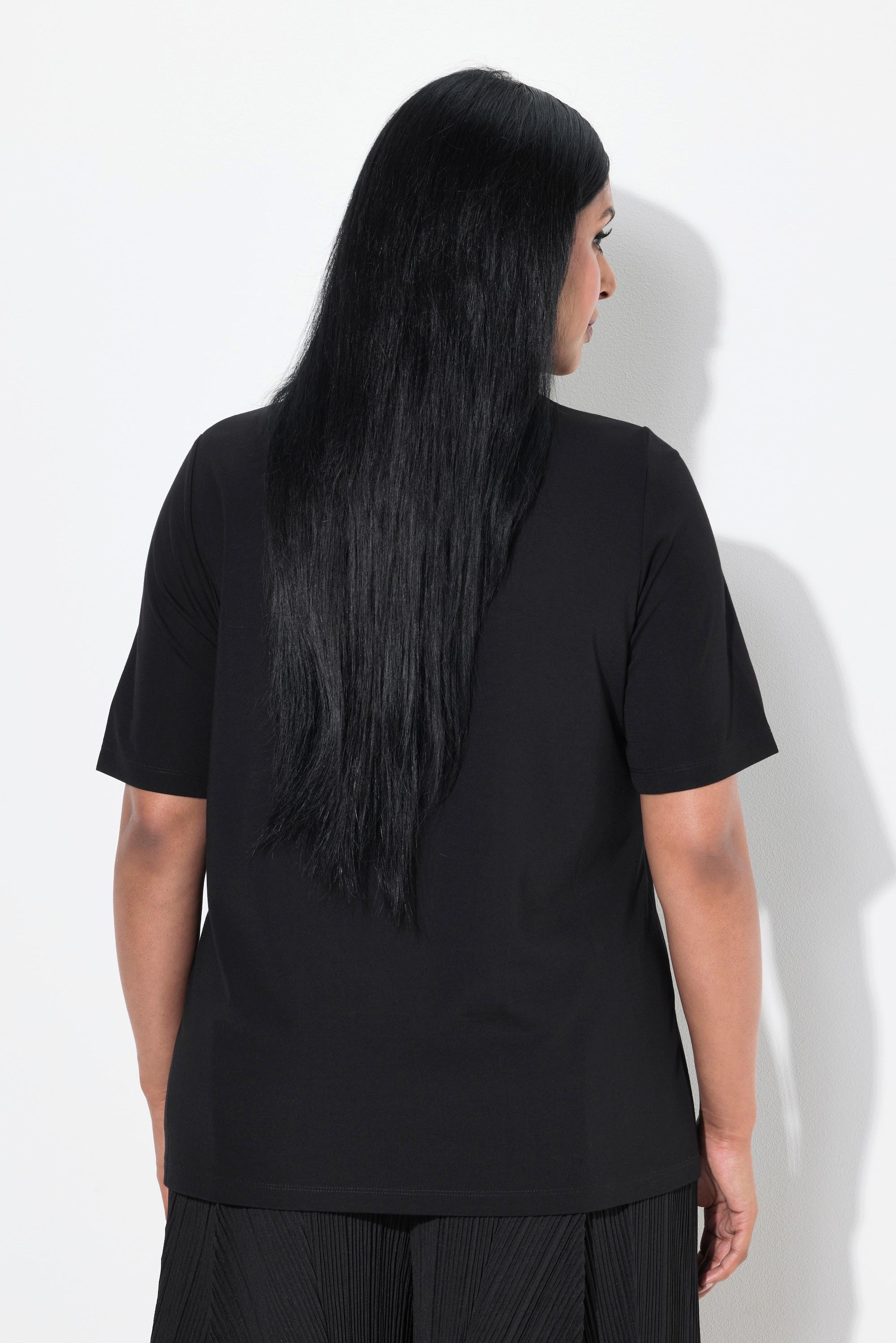 Ulla Popken T-Shirt Classica Girocollo Mezza Manica con Spilla Floreale  