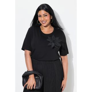 Ulla Popken T-Shirt Classica Girocollo Mezza Manica con Spilla Floreale  