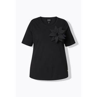 Ulla Popken T-Shirt Classica Girocollo Mezza Manica con Spilla Floreale  