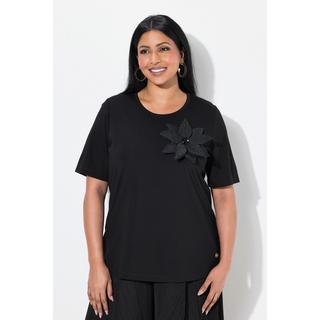 Ulla Popken T-Shirt Classica Girocollo Mezza Manica con Spilla Floreale  