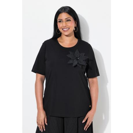 Ulla Popken T-Shirt Classica Girocollo Mezza Manica con Spilla Floreale  