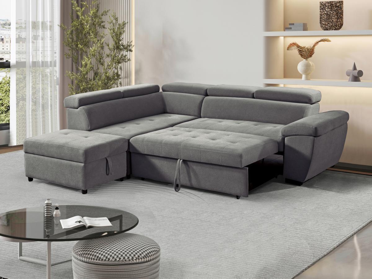 Vente-unique Ecksofa mit Schlaffunktion - Ecke links - Strukturstoff - Grau - VALDERAS  