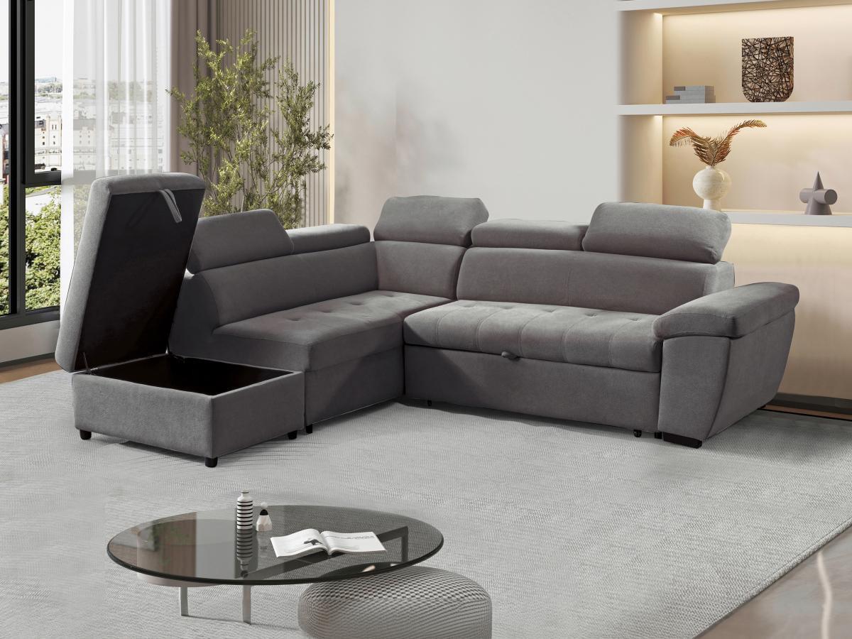 Vente-unique Ecksofa mit Schlaffunktion - Ecke links - Strukturstoff - Grau - VALDERAS  