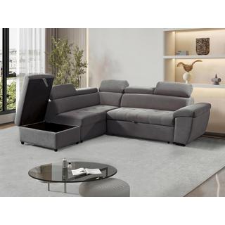 Vente-unique Canapé d'angle gauche convertible en tissu texturé gris VALDERAS  