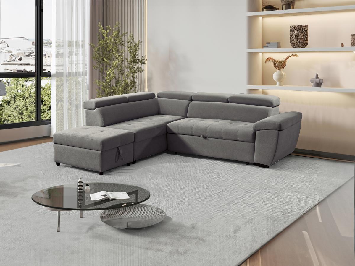 Vente-unique Ecksofa mit Schlaffunktion - Ecke links - Strukturstoff - Grau - VALDERAS  