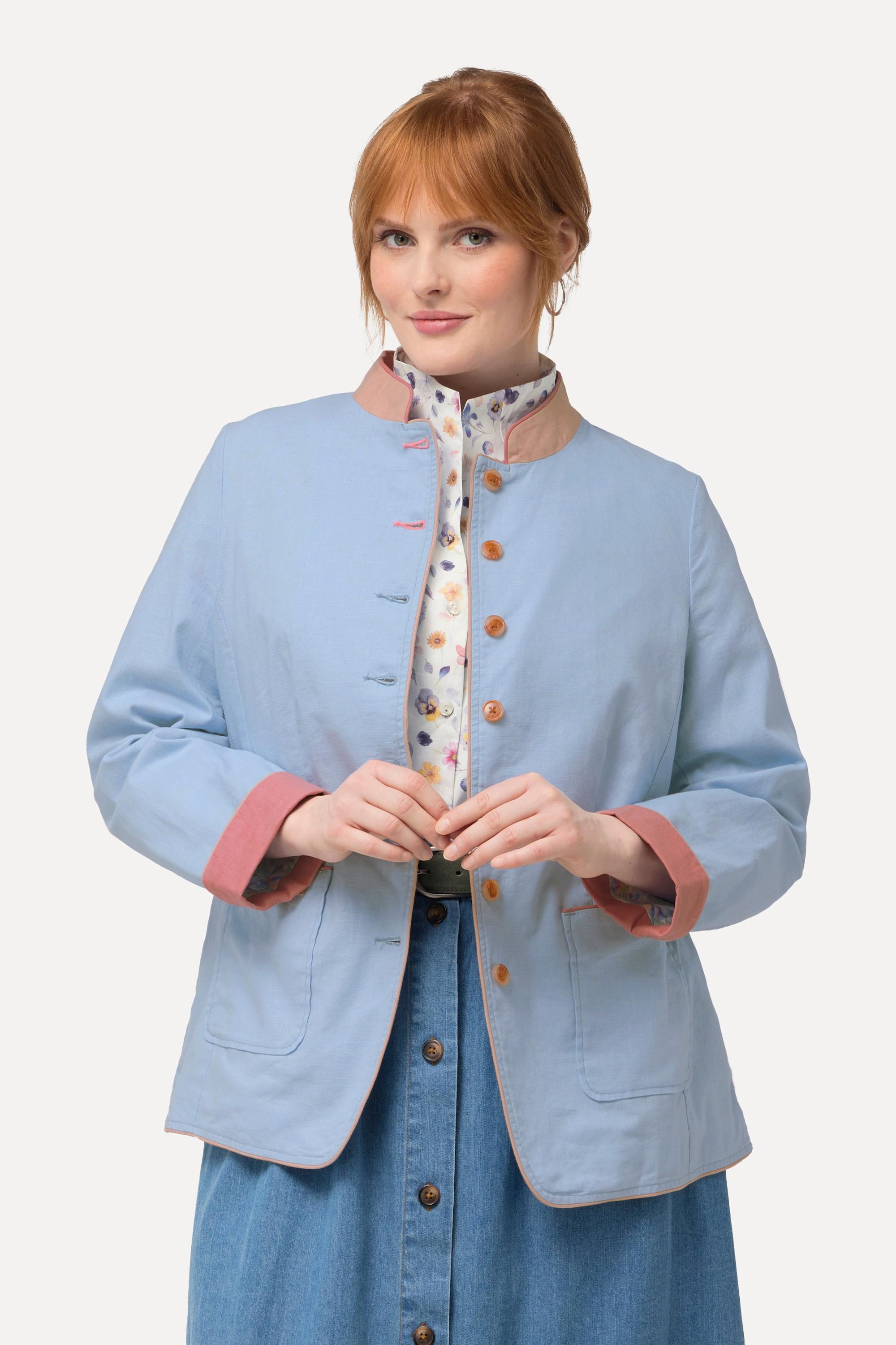 Ulla Popken Veste Janker Lin Mélangé Col Montant Doublure Imprimée  