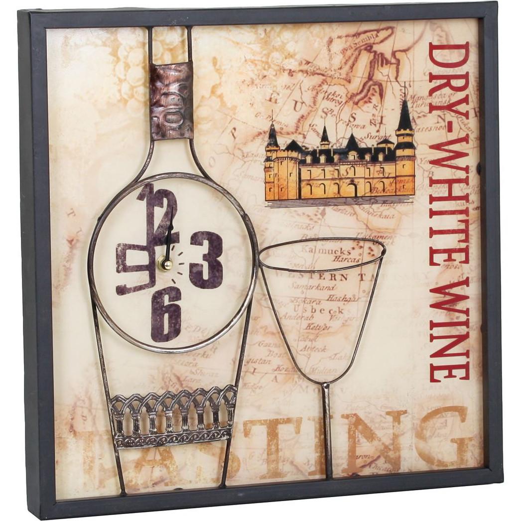 mutoni Tableau mural bouteille de vin blanc avec horloge Orianthe acier 40x40  