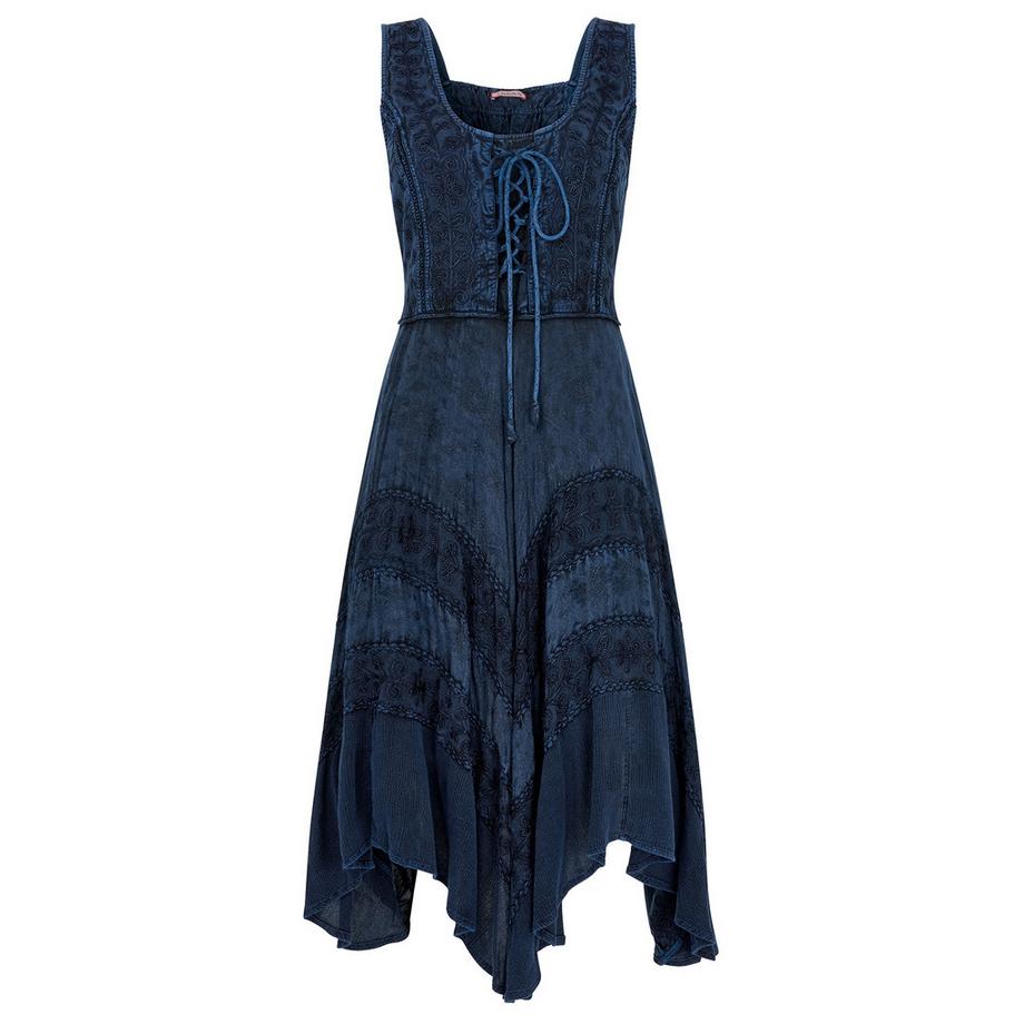 Knielanges Jacquard-Kleid mit Stickerei und Zipfelsaum