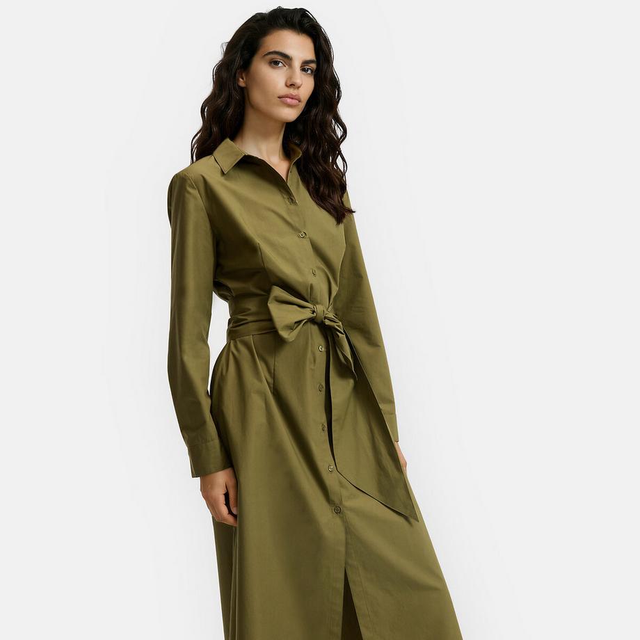 La Redoute Collections Robe chemise midi à manches longues et ceinture à nouer  
