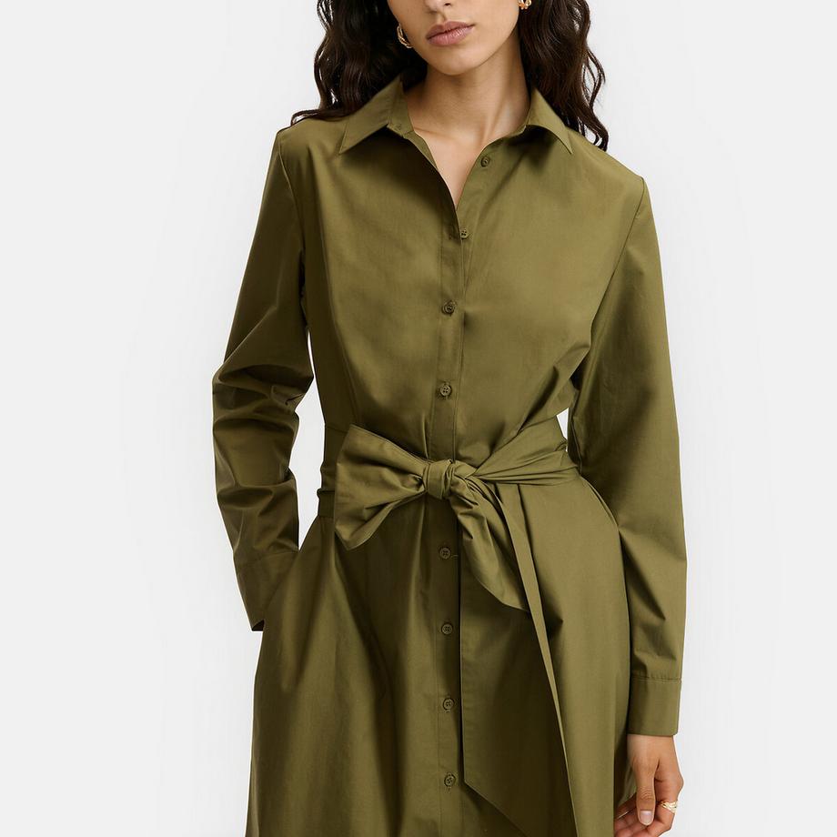La Redoute Collections Robe chemise midi à manches longues et ceinture à nouer  