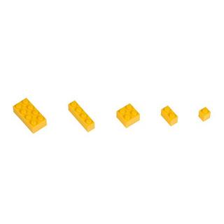 Q-BRICKS      Dieses Farbset mit verschiedenen Ziegelgrößen eignet sich für kreative Bauideen. Das Set enthält 300 Steine ​​in den Abmessungen 1×1 (60 Stück), 1×2 (60 Stück), 1×4 (60 Stück), 2×2 (60 Stück) und 2×4 (60 Stück). RAL-Farbe: Verkehrsgelb 513            