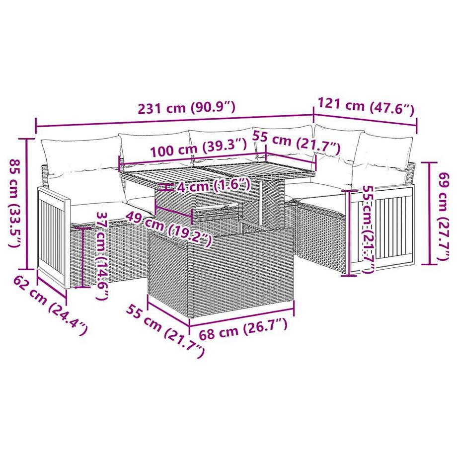 VidaXL set di divani da giardino Polirattan  