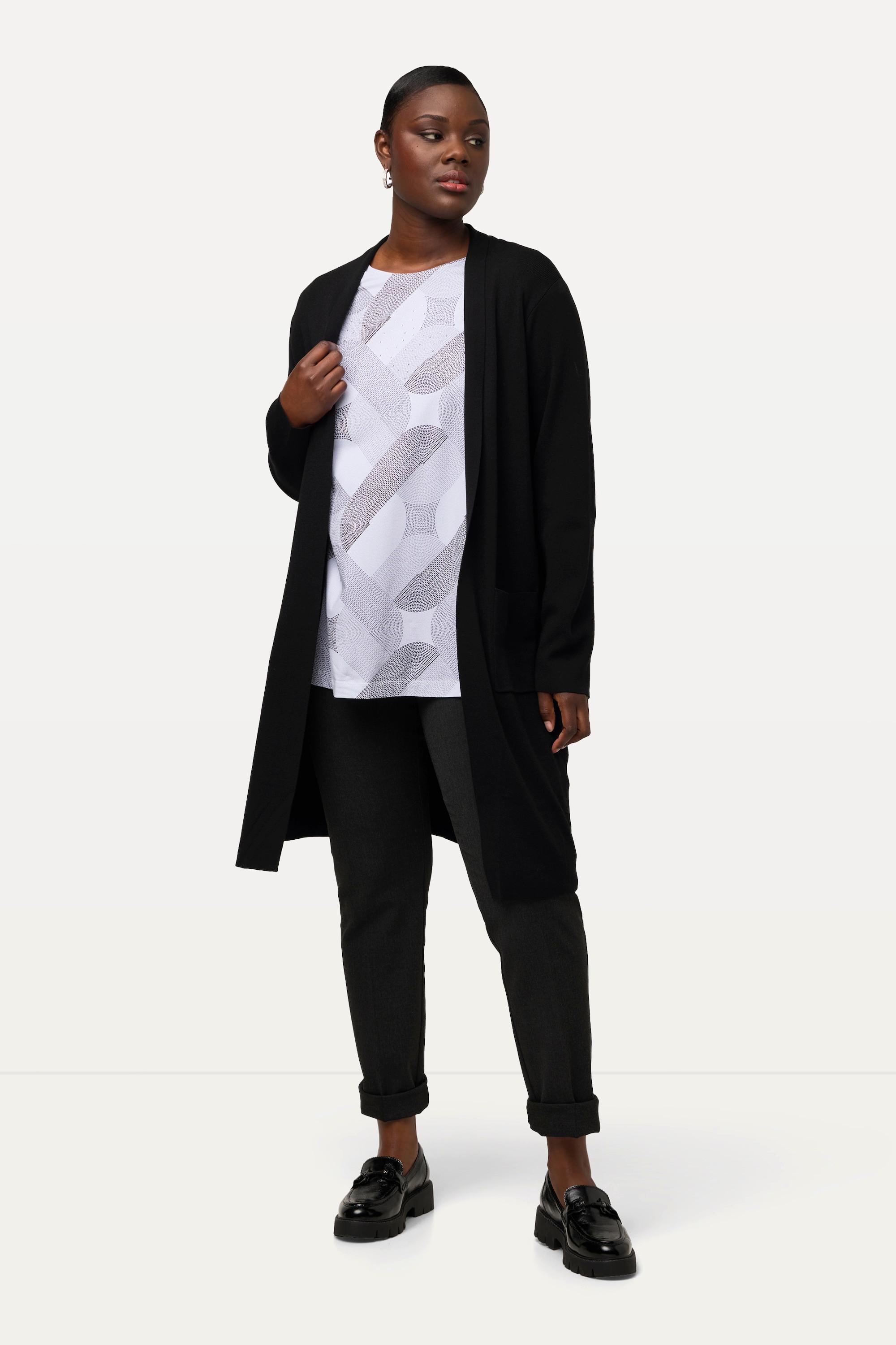 Ulla Popken Cardigan lungo aperto in maglia fine  