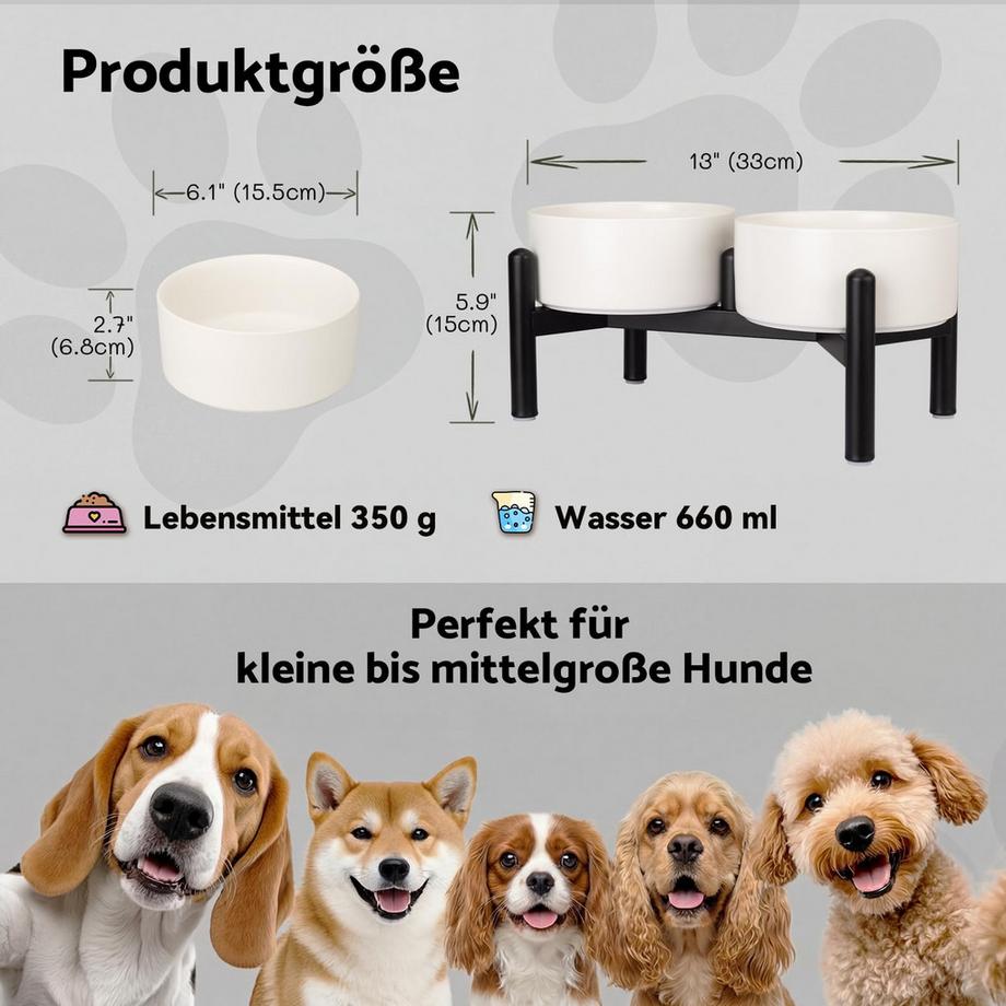 Alopini  Ensemble de Bols de Nourriture pour Chien - Double Bol de Nourriture en Céramique avec Support en Acier Inoxydable pour la Nourriture et l'eau 
