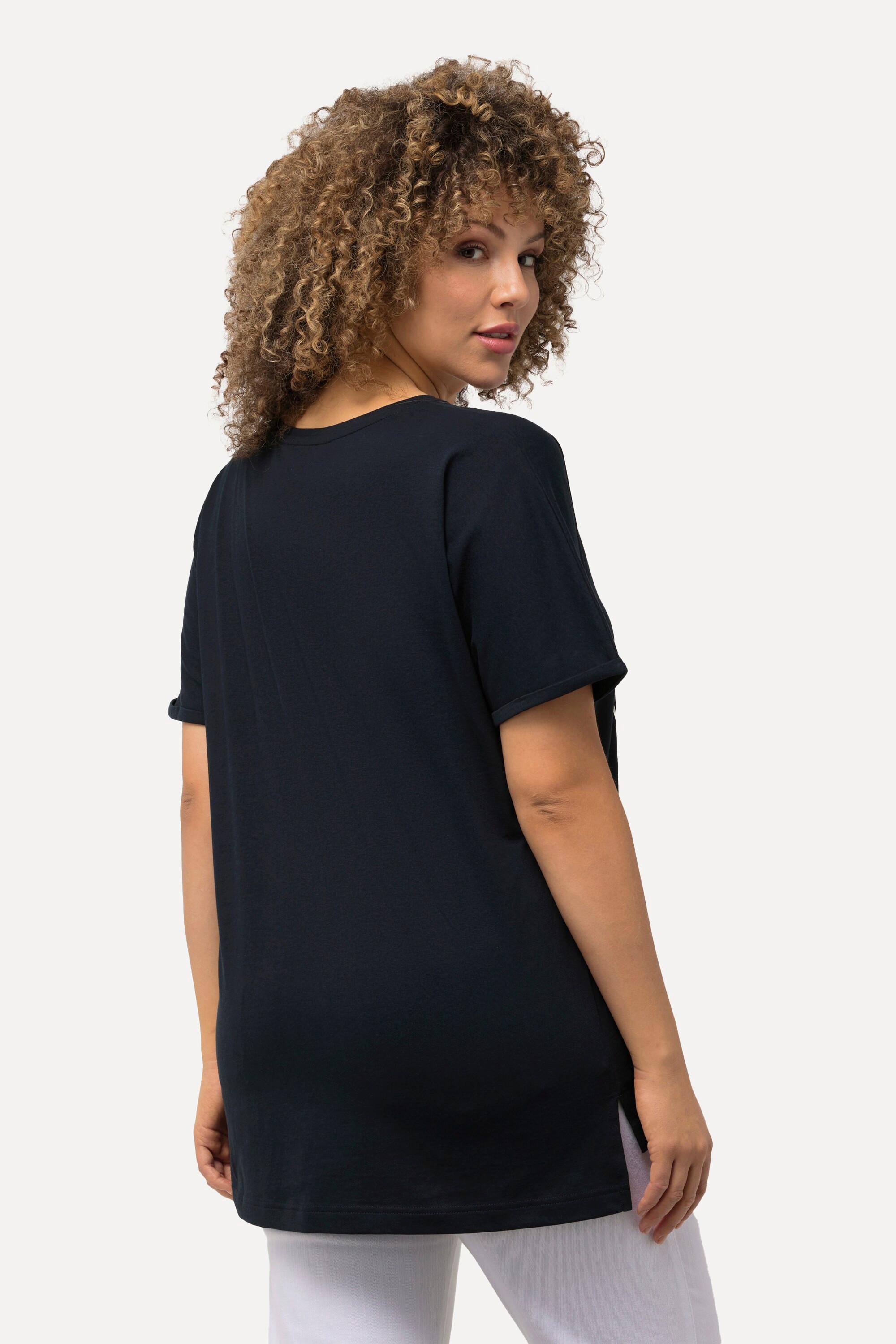 Ulla Popken  T-shirt oversized imprimé femme. Col rond et manches courtes 