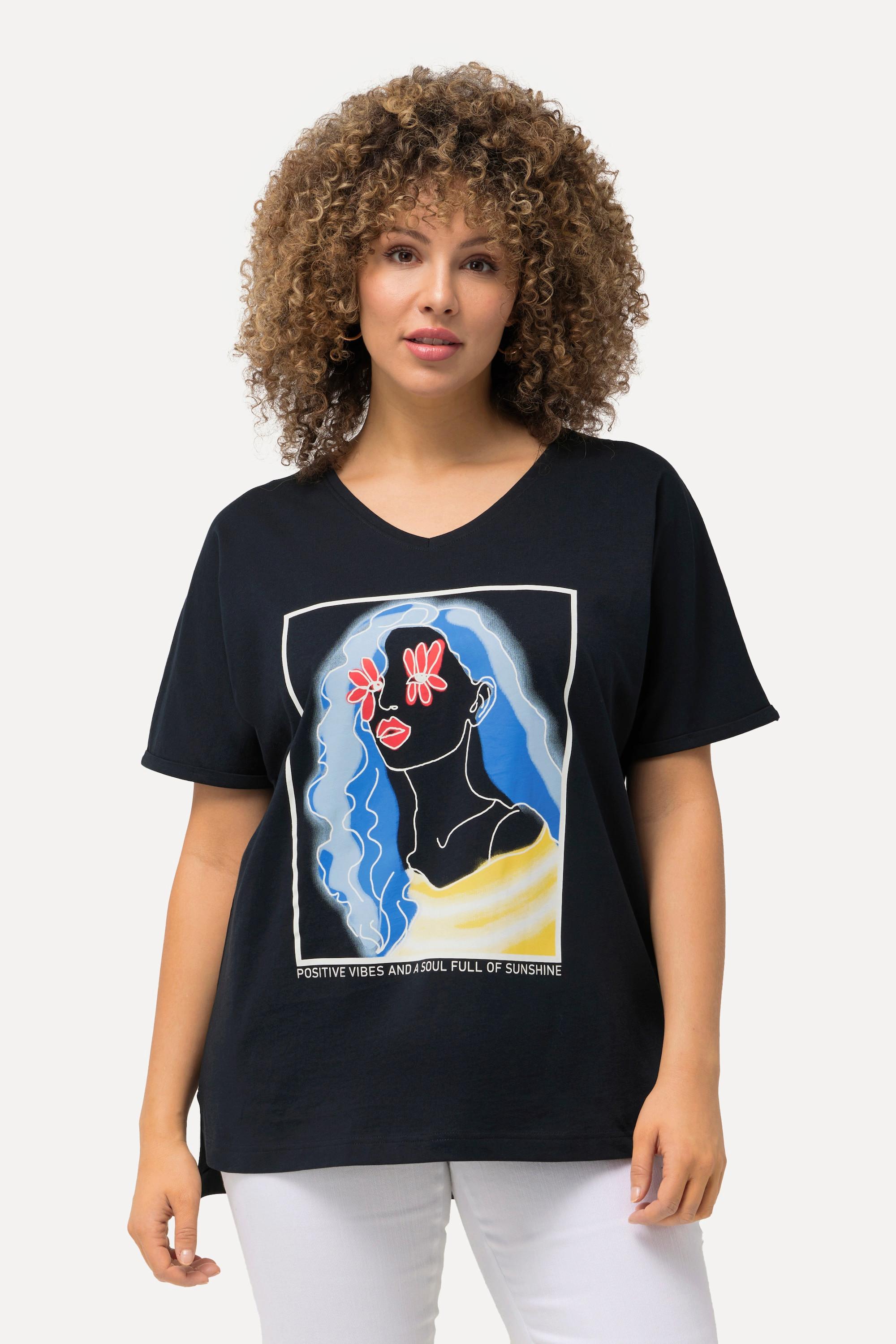 Ulla Popken  T-shirt oversized imprimé femme. Col rond et manches courtes 