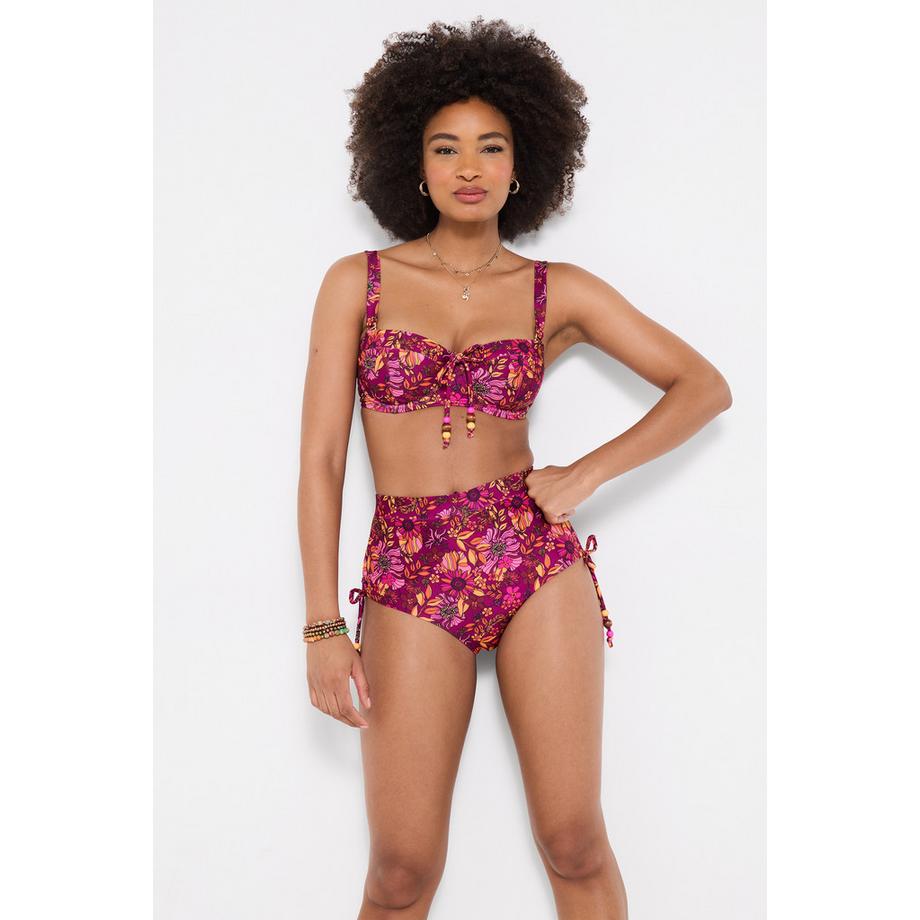 High-Waist-Bikinihose mit Blumenprint und Perlendetail