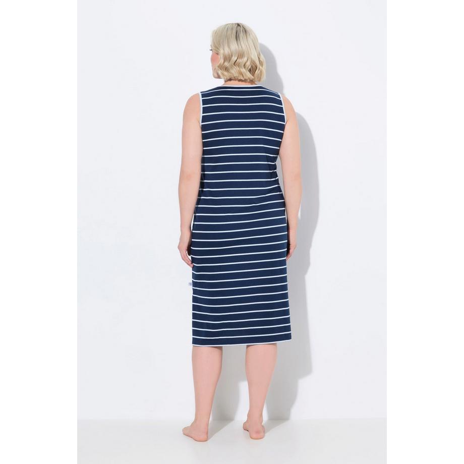 Ulla Popken Ärmelloses Ringel Nachthemd mit Stickerei  