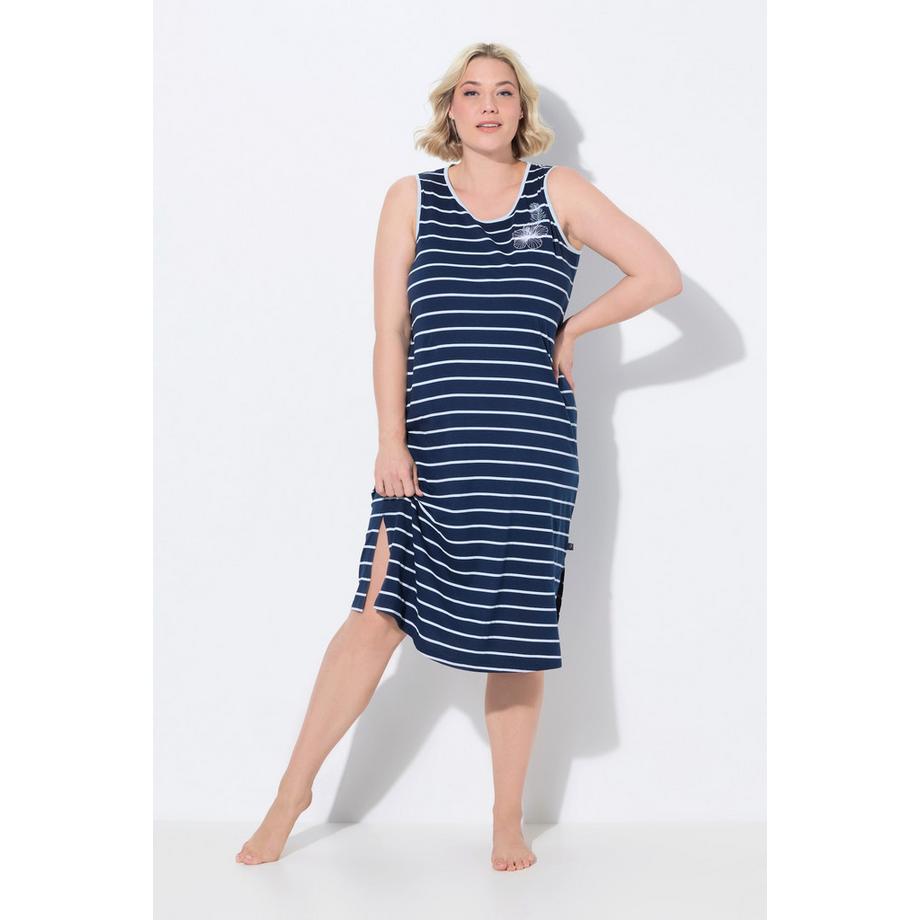 Ulla Popken Ärmelloses Ringel Nachthemd mit Stickerei  