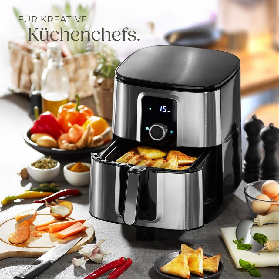 Tectake Heißluftfritteuse Ben 10,2 l, 1800 W LED-Touchscreen und Drehknopf mit 8 Programmen  