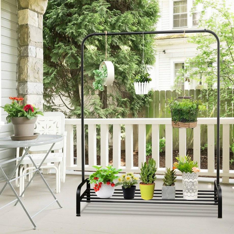 B2X  Kleiderständer mit Verstellbaren Füßen & Kleiderstange & Ablagefach 112 x 42 x 145 cm Schwarz 