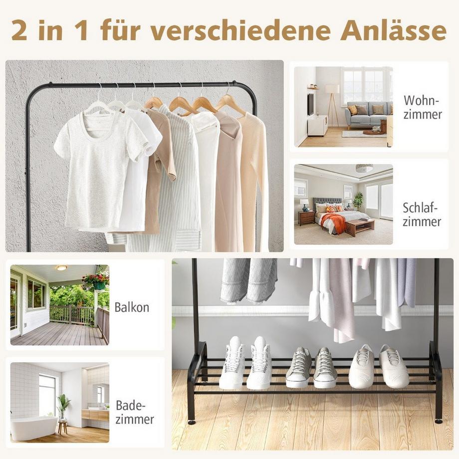 B2X  Kleiderständer mit Verstellbaren Füßen & Kleiderstange & Ablagefach 112 x 42 x 145 cm Schwarz 